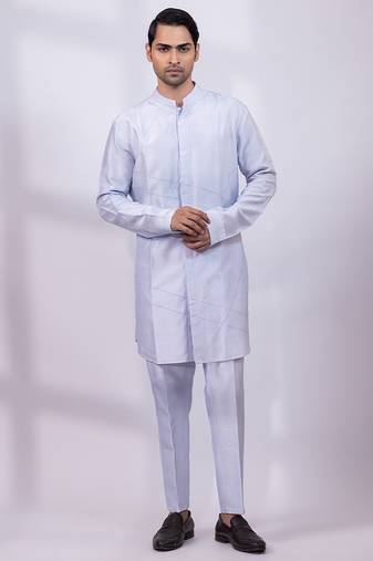 Powder blue embroidered silk kurta set