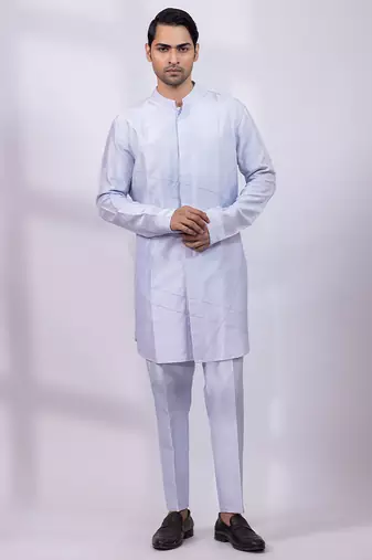 Powder blue embroidered silk kurta set
