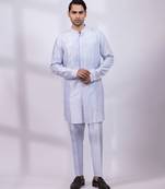 Powder blue embroidered silk kurta set