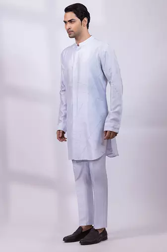 Powder blue embroidered silk kurta set