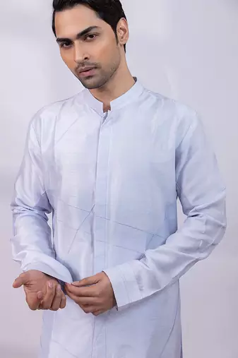 Powder blue embroidered silk kurta set