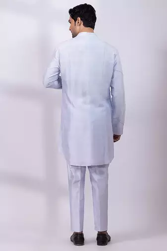 Powder blue embroidered silk kurta set