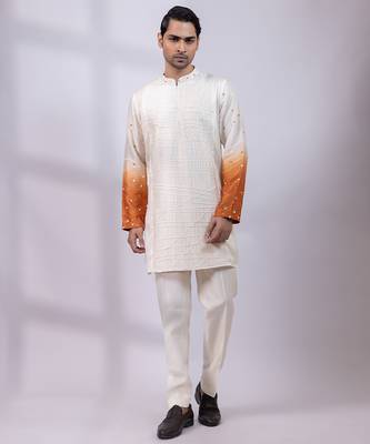 Ivory ombre embroidered silk kurta set 1