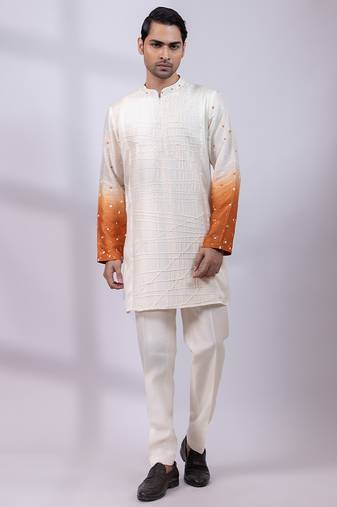 Ivory ombre embroidered silk kurta set
