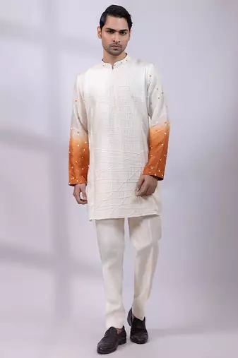 Ivory ombre embroidered silk kurta set