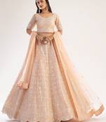 Peach Wedding Wear Embellished Heavy Butterfly Net Lehenga Choli