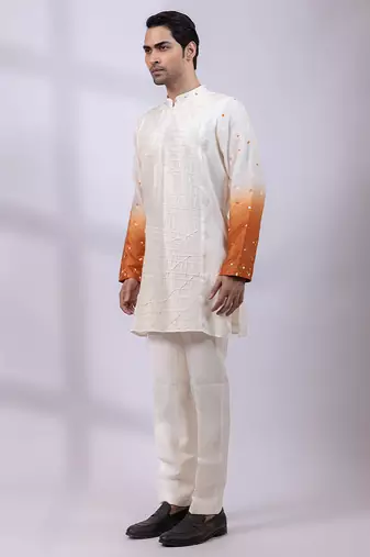 Ivory ombre embroidered silk kurta set