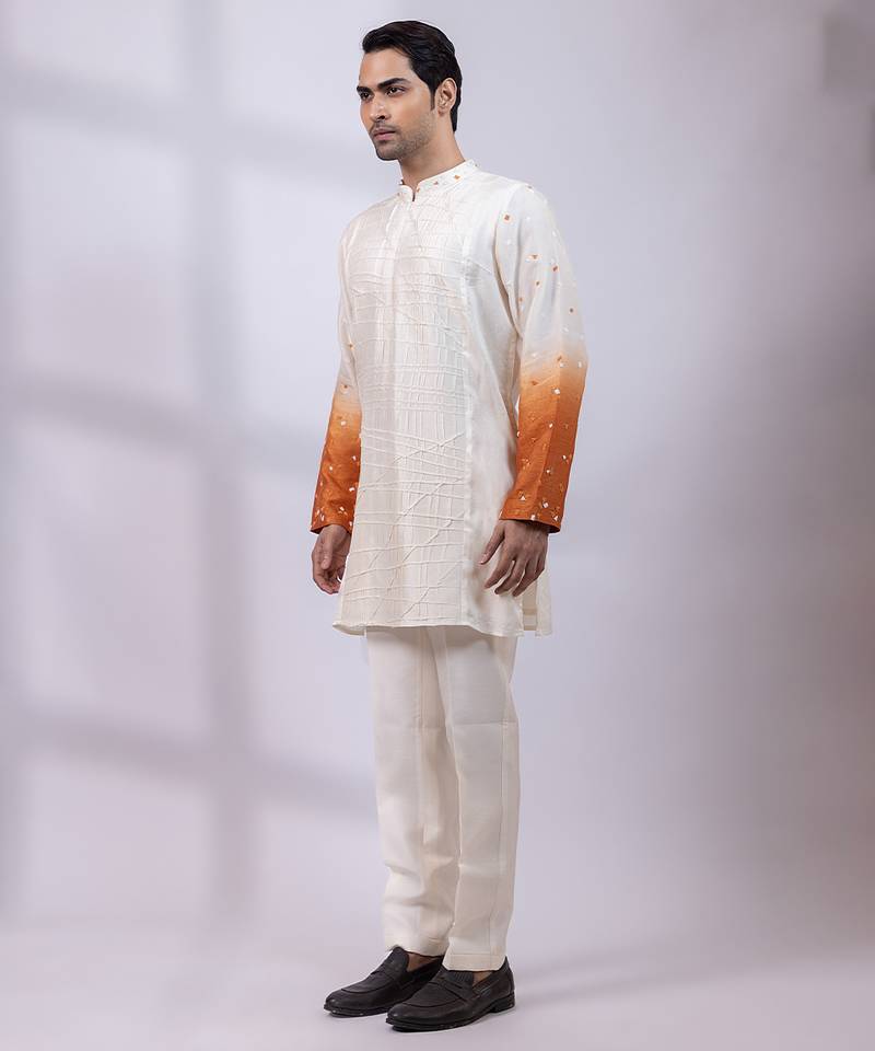 Ivory ombre embroidered silk kurta set
