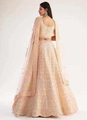 Peach Wedding Wear Embellished Heavy Butterfly Net Lehenga Choli 4