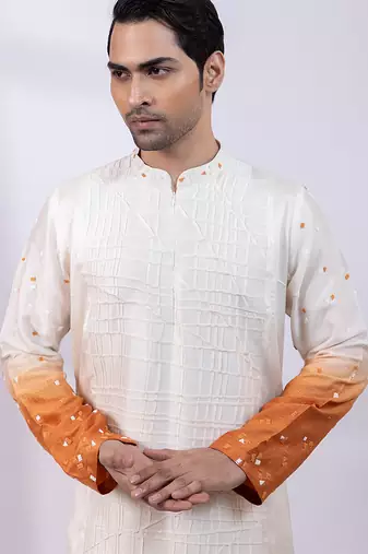 Ivory ombre embroidered silk kurta set