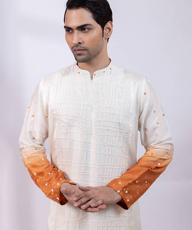 Ivory ombre embroidered silk kurta set