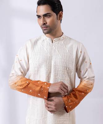 Ivory ombre embroidered silk kurta set 4