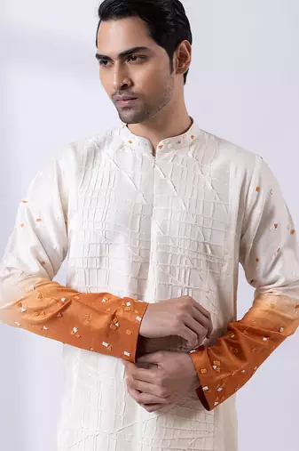 Ivory ombre embroidered silk kurta set