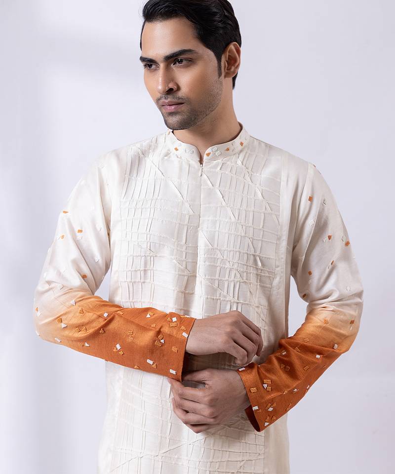 Ivory ombre embroidered silk kurta set
