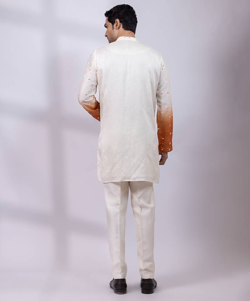 Ivory ombre embroidered silk kurta set
