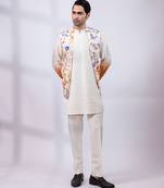 Ivory ombre floral printed silk nehru jacket