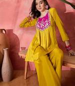 Women ethnic motifs embroidered a-line kurta with palazzo