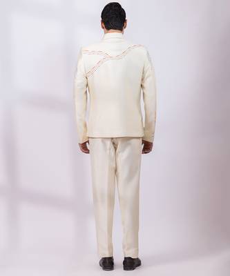 Cream beige embroidered silk shacket and pant 5