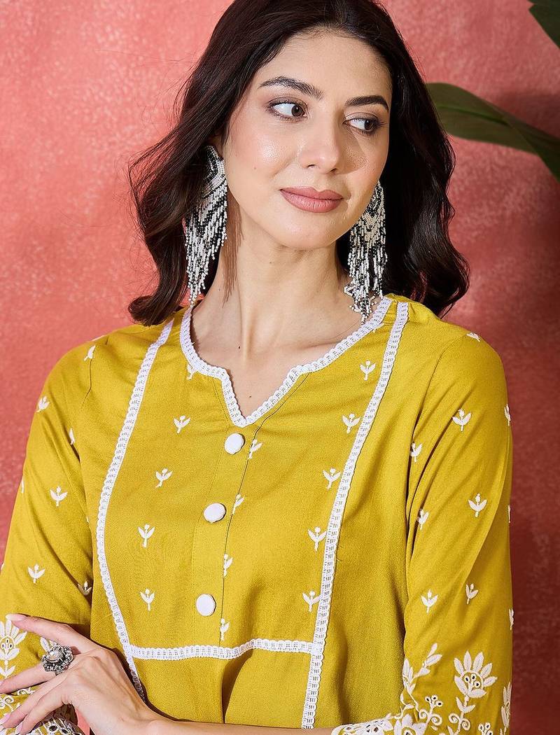 Chikankari embroidered tunic & trousers co-ords