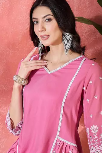 Chikankari embroidered tunic & trousers co-ords