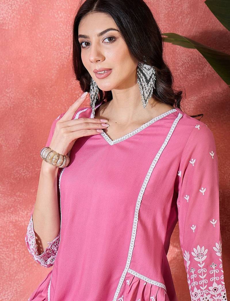 Chikankari embroidered tunic & trousers co-ords