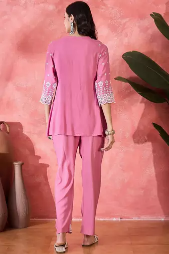 Chikankari embroidered tunic & trousers co-ords