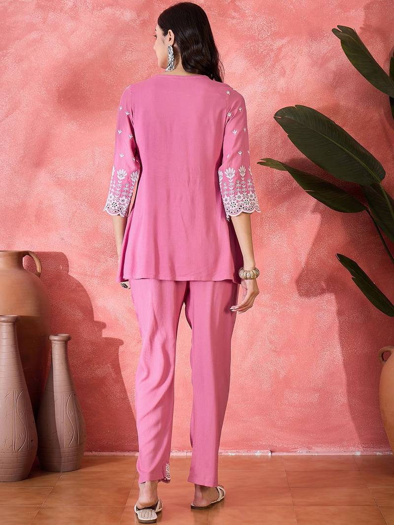 Chikankari embroidered tunic & trousers co-ords