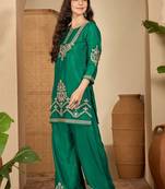 Floral embroidered thread work straight kurta & palazzos