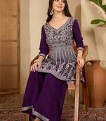 Embroidered v-neck kurta & palazzos