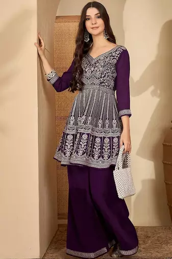Embroidered v-neck kurta & palazzos
