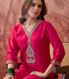 Embroidered v-neck kurta & palazzos kurta set