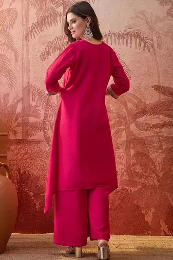 Embroidered v-neck kurta & palazzos kurta set