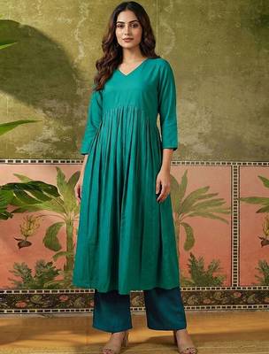 V-neck kurta & trousers kurta set 2