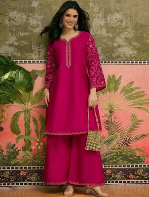 Embroidered v-neck kurta & palazzos 1