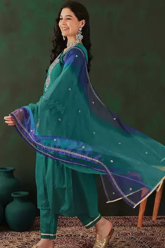 Embroidered kurta & trouser with dupatta