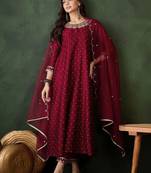 Geometric printed zari & sequinned a-line kurta & palazzo with dupatta