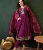 Floral embroidered layered kurta with trouser & dupatta
