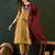 Gold ethnic motifs embroidered thread work a-line kurta with trousers and dupatta
