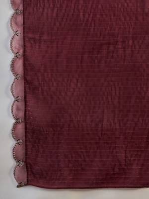 Gold ethnic motifs embroidered thread work a-line kurta with trousers and dupatta 3