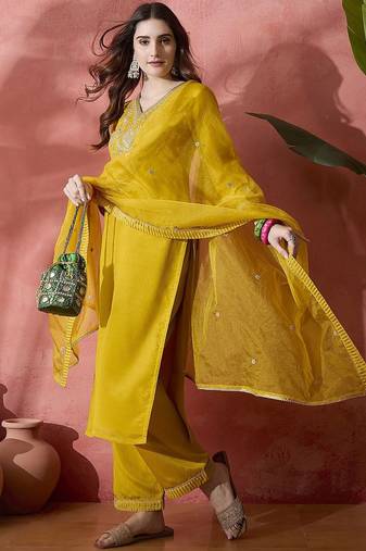 Women ethnic motifs embroidered regular sequinned kurta with trousers & dupatta