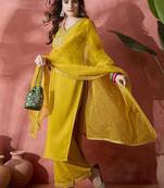 Women ethnic motifs embroidered regular sequinned kurta with trousers & dupatta