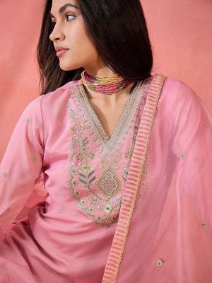Women ethnic motifs embroidered regular sequinned kurta with palazzos & dupatta 2