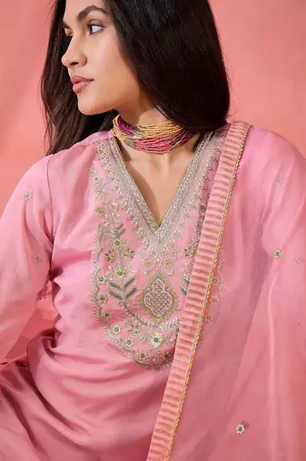 Women ethnic motifs embroidered regular sequinned kurta with palazzos & dupatta