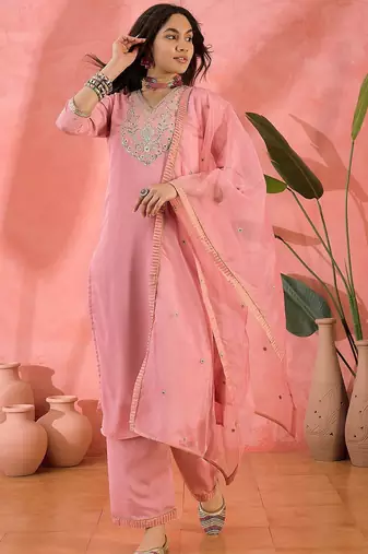 Women ethnic motifs embroidered regular sequinned kurta with palazzos & dupatta