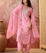 Embroidered v-neck kurta & palazzos kurta set