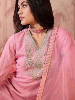 Embroidered v-neck kurta & palazzos kurta set 2