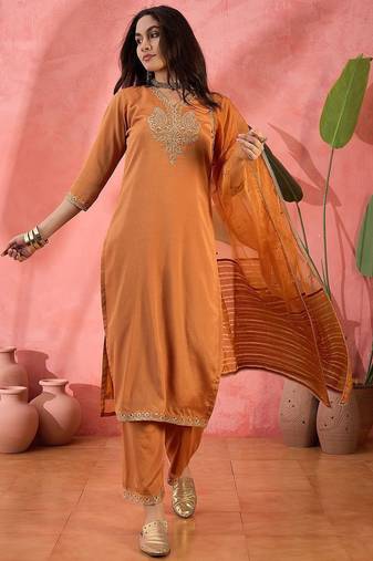 Zari sequence embroidered kurta trouser with dupatta