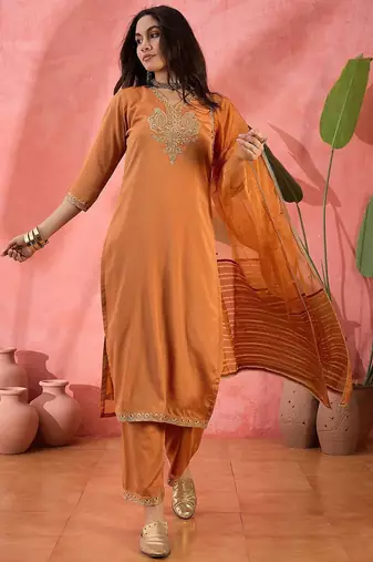 Zari sequence embroidered kurta trouser with dupatta