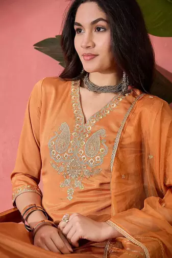 Zari sequence embroidered kurta trouser with dupatta