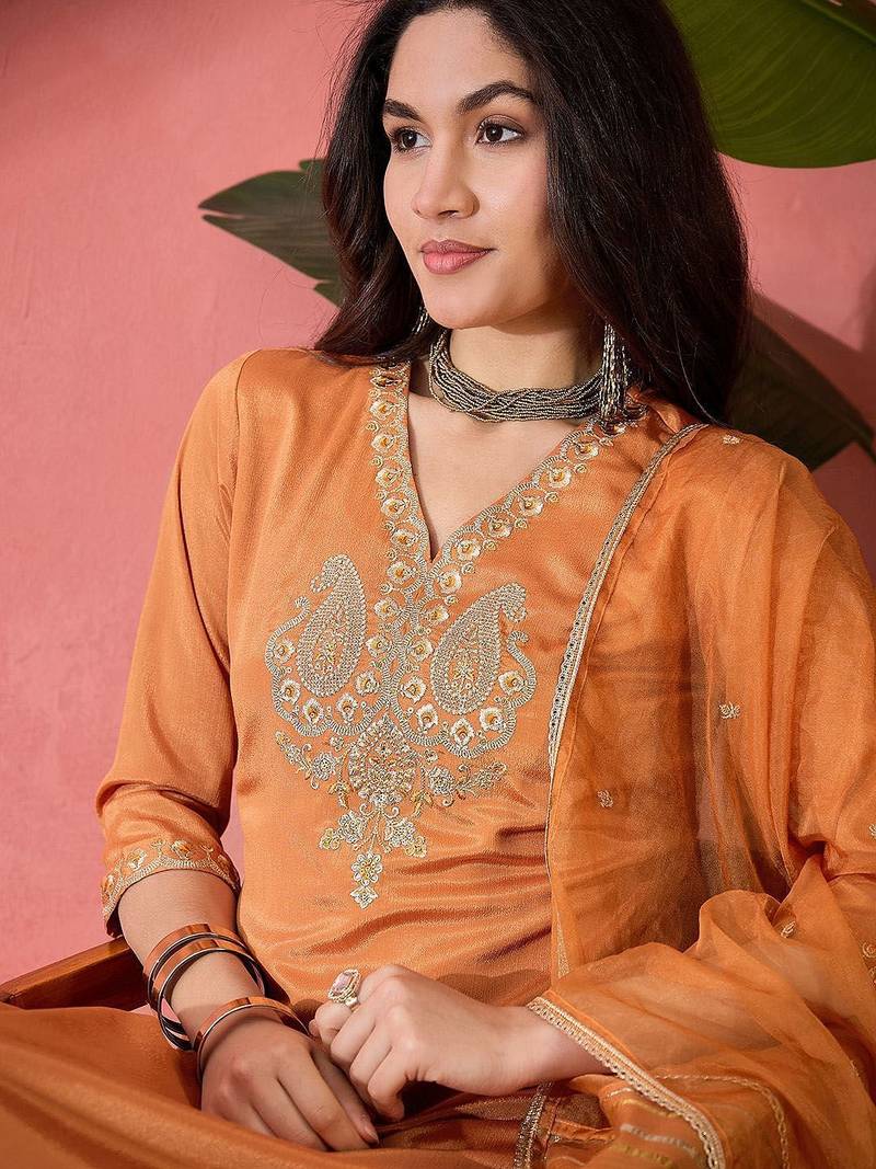 Zari sequence embroidered kurta trouser with dupatta